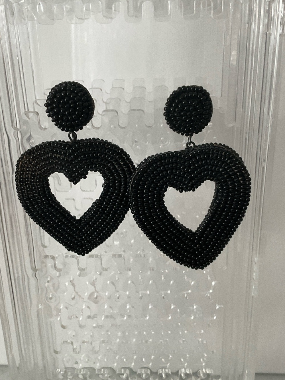 Black Heart Drop Beaded Earrings